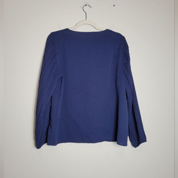 Navy Blue Pleated Sleeve Blouse Office Corporate Formal Church Modest Medium - Picture 8 of 9